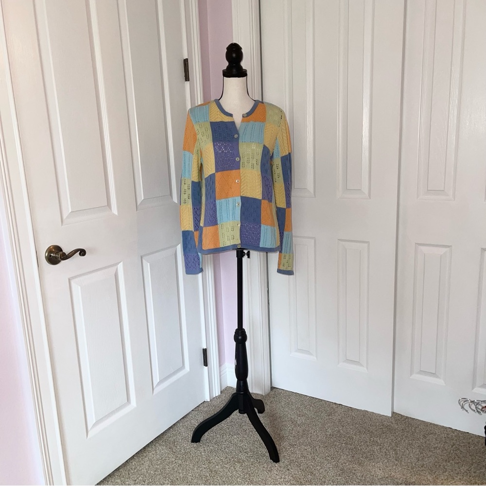 Talbots Multicolor Patchwork Cardigan - image 3